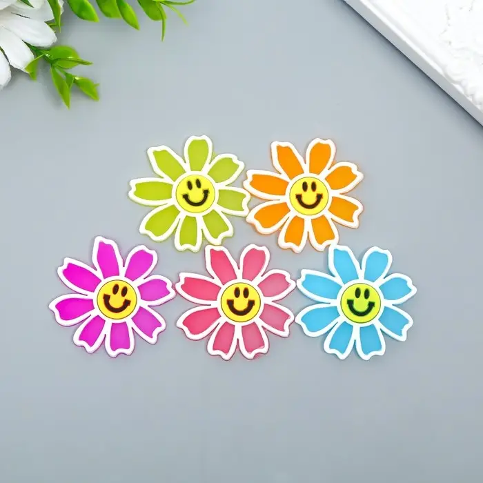 Декор для творчества резина "Ромашка смайл" набор 10 шт 4х4 см