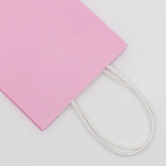 Пакет крафт розовый, круглая ручка, 15×12×6 см, 120 г