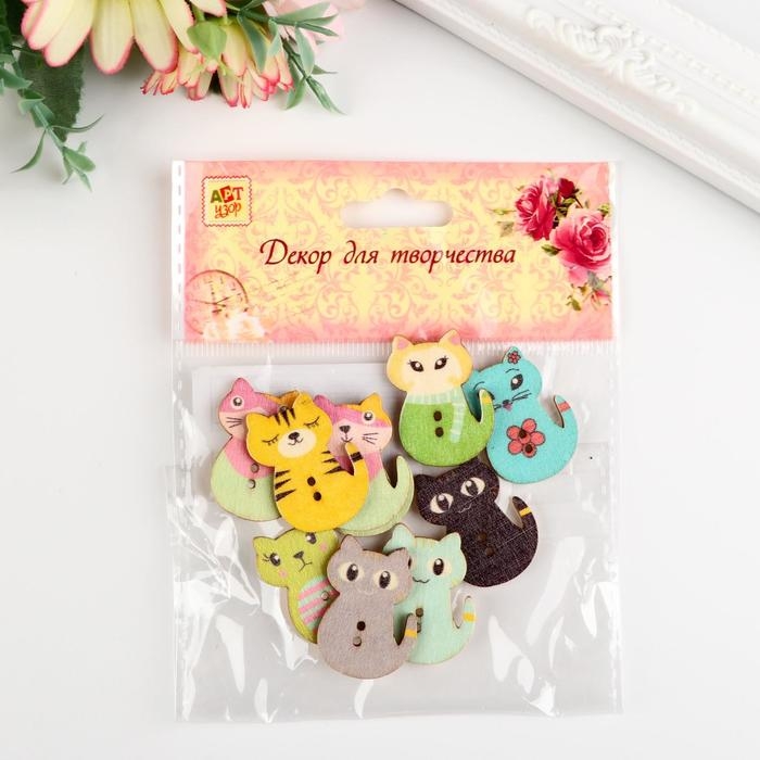 Пуговицы дерево для творчества 2 прокола Пуговицы дерево для творчества 2 прокола "Котята" набор 10 шт 3х2,1х0,2 см