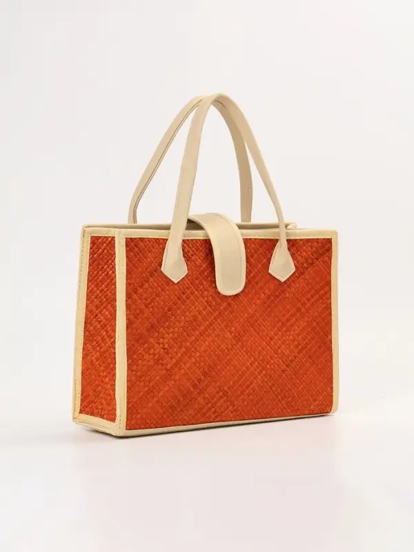Сумка плетёная на застёжке из пандана, 35&times;12&times;40 см, бежево-оранжевая