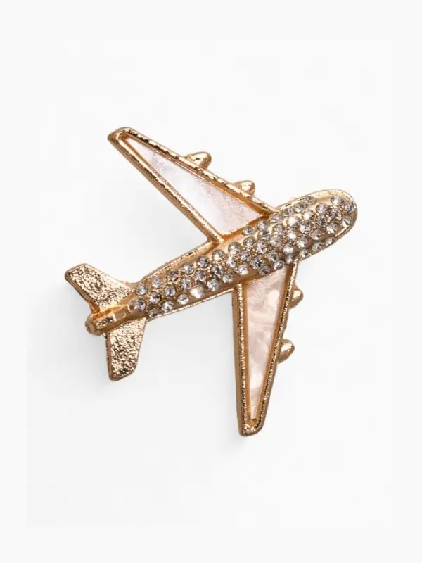 Брошь &laquo;Самолёт&raquo;, белая в золоте