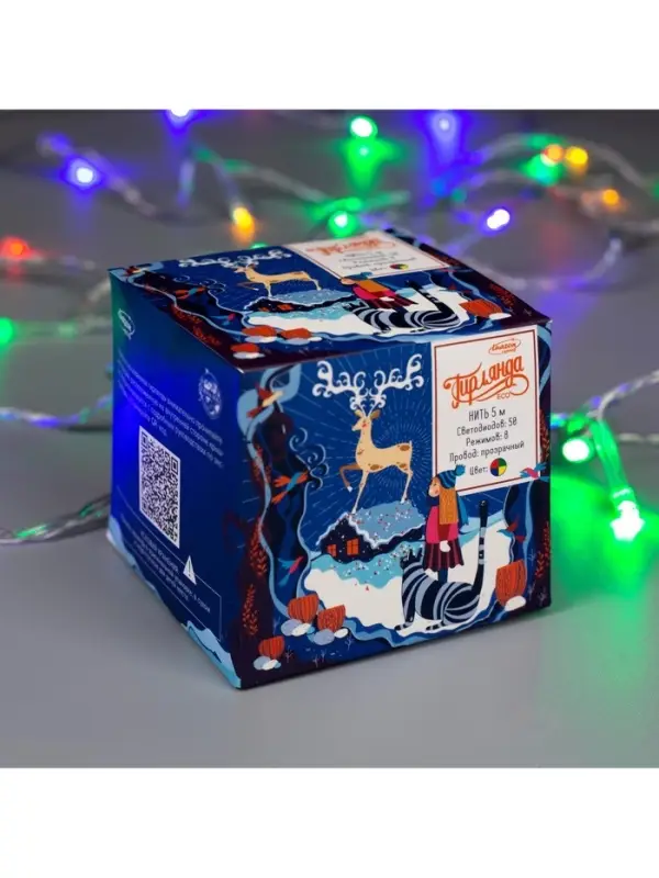 Гирлянда &laquo;Нить&raquo; 5 м, IP20, прозрачная нить, 50 LED, 8 режимов, 220 В, свечение мульти