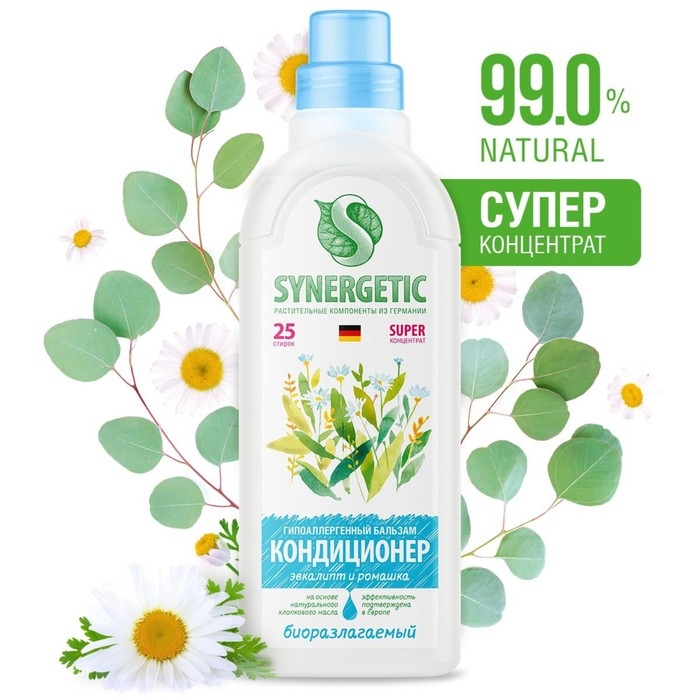Кондиционер бальзам для белья SYNERGETIC «Эвкалипт и ромашка» 0,75л Кондиционер бальзам для белья SYNERGETIC «Эвкалипт и ромашка» 0,75л