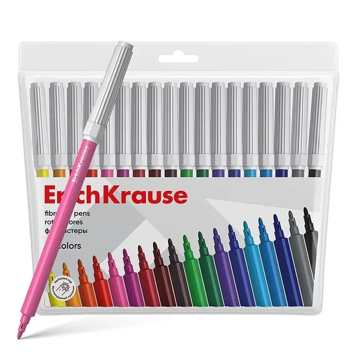 Фломастеры 18 цветов ErichKrause Basic, на водной основе, яркие цвета, вентилируемый колпачок
