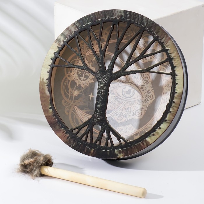 Шаманский бубен Шаманский бубен "Солнце, месяц и глаз" с колотушкой 5х25х25 см
