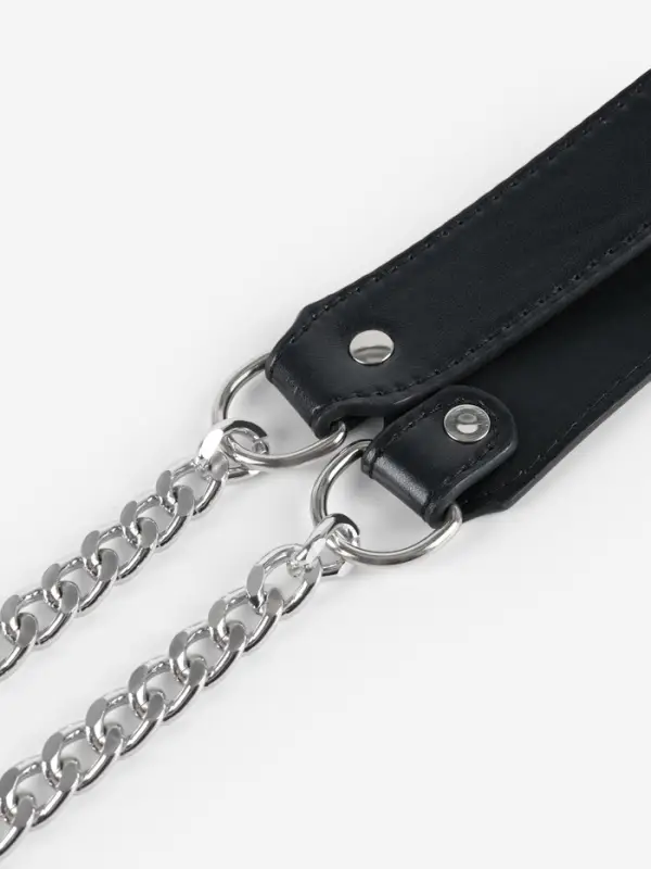 Ручка для сумки, с плоскими цепочками и карабинами, 120&times;3 см, цвет чёрный, серебряный