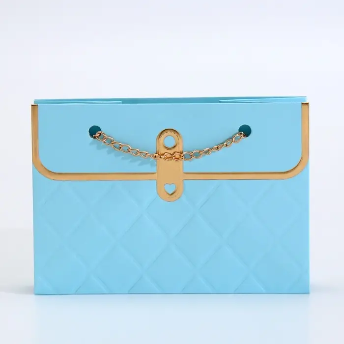 Пакет переноска для цветов, ручка цепь, &laquo;Лазурный&raquo;, с золотым тиснением, 15&times;10.5&times;10 см