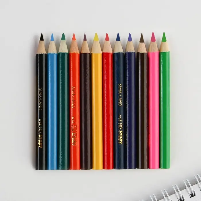 Цветные карандаши 12 цветов мини заточенные круглые деревянные