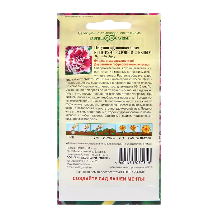 Семена Петуния  Семена Петуния "Пируэт", розовый с белым, F1, 5 шт
