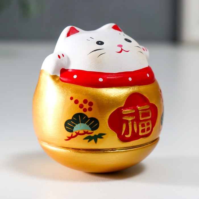 Сувенир неваляшка керамика Сувенир неваляшка керамика "Манэки-нэко в бочонке"МИКС 5х5х6 см