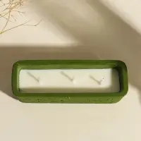 Свеча в вулканическом подсвечнике "Ящик" 3 хлопковых фитиля, зелёная 5,2х15х4,7 см