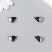 Фурнитура для бижутерии и украшений, замок магнитный «Арт Узор. Сердечко», 2 шт., чёрный и серебристый, 1.2×1.2 см