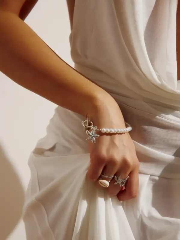 Набор 2 предмета: бусы. браслет &laquo;Жемчуг. Звезда&raquo;, L=18/42 см, №6, белый в серебре