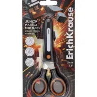 Ножницы ErichKrause Junior Protect Mine Block, 13 см, с чехлом и стикером, чёрный