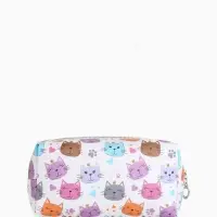 Косметичка женская на молнии объёмная, маленькая, с принтом, белая