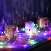 Гирлянда &laquo;Нить&raquo; 5 м, роса с насадками &laquo;Сияние&raquo;, IP20, серебристая нить, 50 LED, от батареек АА&times;3, свечение RGB