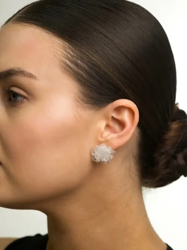 Серьги с блёстками &laquo;Цветок ажурный воздушный&raquo;, прозрачные, белые