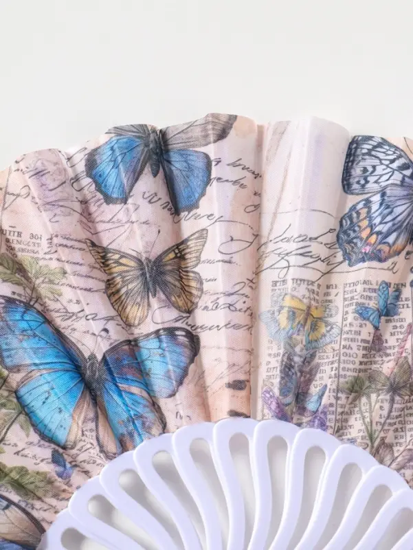 Веер складной &laquo;Синие бабочки и старые газеты&raquo;, 22.5 см