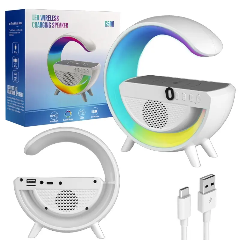Портативная акустика RGB с беспроводной  зарядкой G500 белый