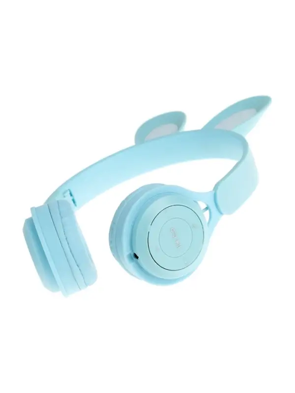 Наушники детские, беспроводные, накладные, с ушками зайца, Y08R, Bluetooth 5.1, с микрофоном, с подсветкой, 400 мАч, синий