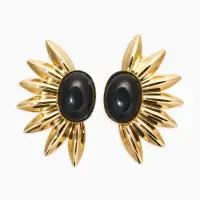 Серьги "Полусолнце", цвет чёрный в золоте