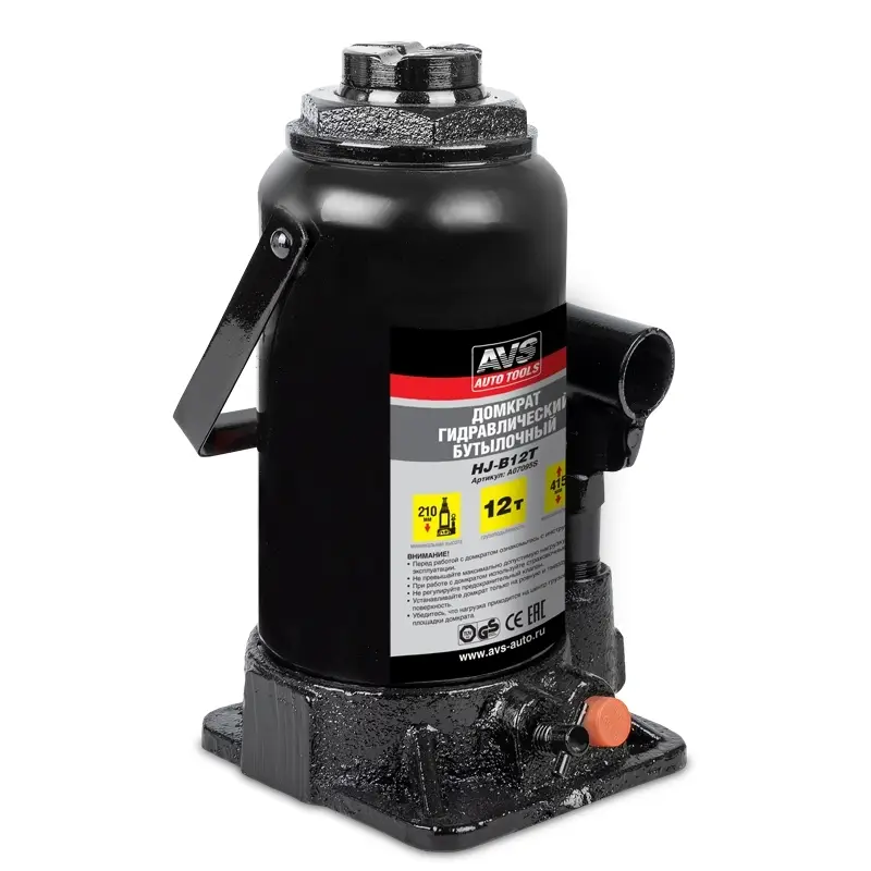 Домкрат гидравлический AVS HJ-B12T, 12т, 210-415мм. с клапаном (сумка, ремкомплект)