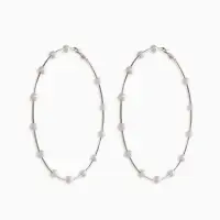 Серьги-кольца "Жемчуг" d=10см. №6, цвет белый в серебре