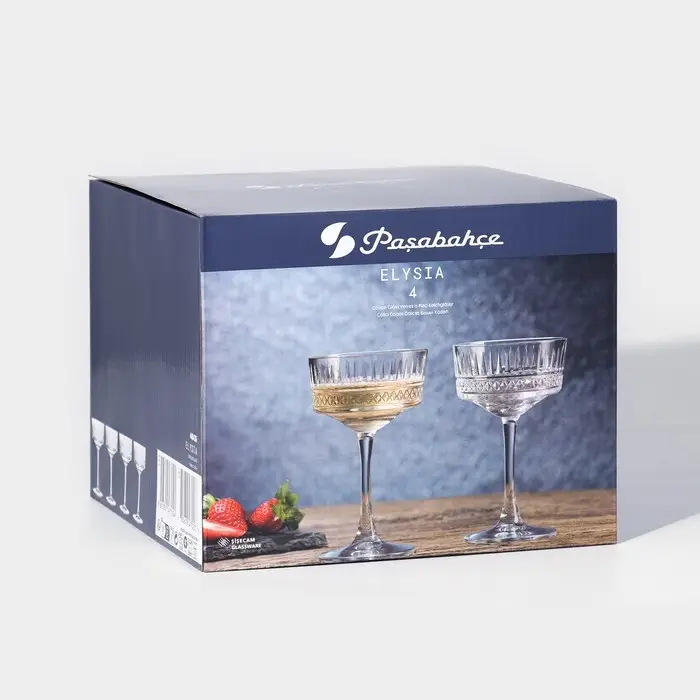 Фужеры для шампанского Paşabah&ccedil;e Elysia, 260 мл, набор 4 шт., стекло, прозрачные