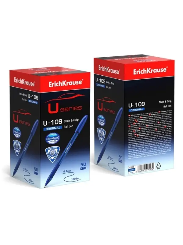Ручка шариковая ErichKrause U-109 Original Stick&Grip, узел 1 мм, синяя