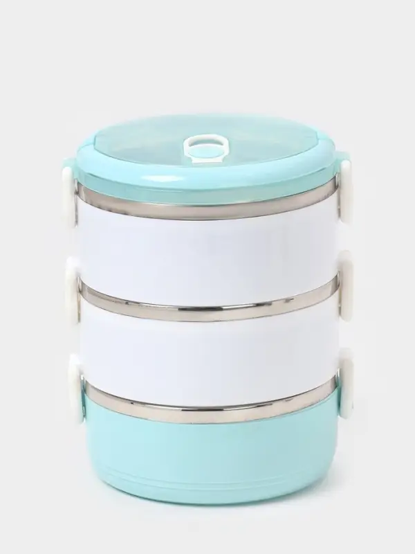 Ланч бокс TAKE IT EASY &laquo;Милави&raquo;, 1.5 л, 3 уровня, сохраняет тепло 2 ч, нержавеющая сталь, белый, голубой