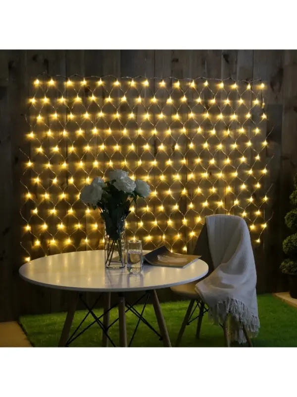 Гирлянда &laquo;Сеть&raquo; 2&times;1.5 м, IP44, УМС, прозрачная нить, 192 LED, свечение тёплое белое, 220 В