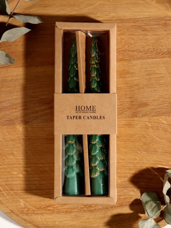 Набор новогодних свечей Набор новогодних свечей "Ель" 1,9х1,9х20 см, 2 шт, морская волна с золотом