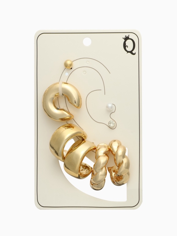 Набор серьги и каффы 8 шт «Бублик» переплетение, цвет золото