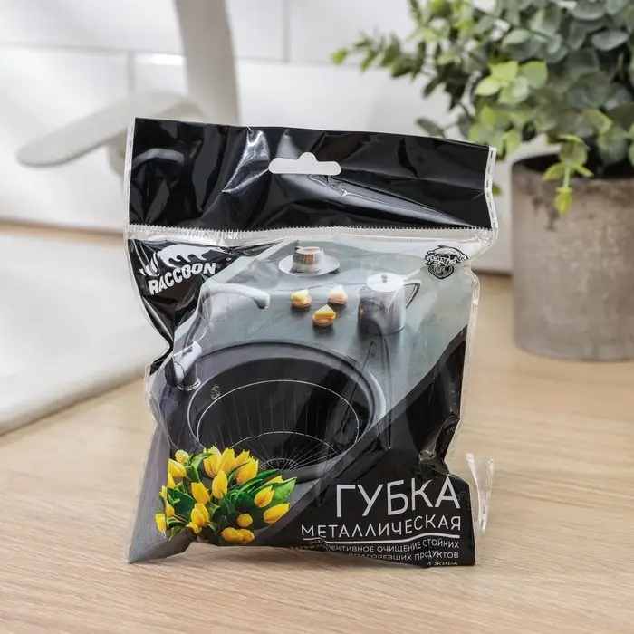 Губка для посуды металлическая Raccoon, плетёная, оцинкованная, 30 гр Губка для посуды металлическая Raccoon, плетёная, оцинкованная, 30 гр
