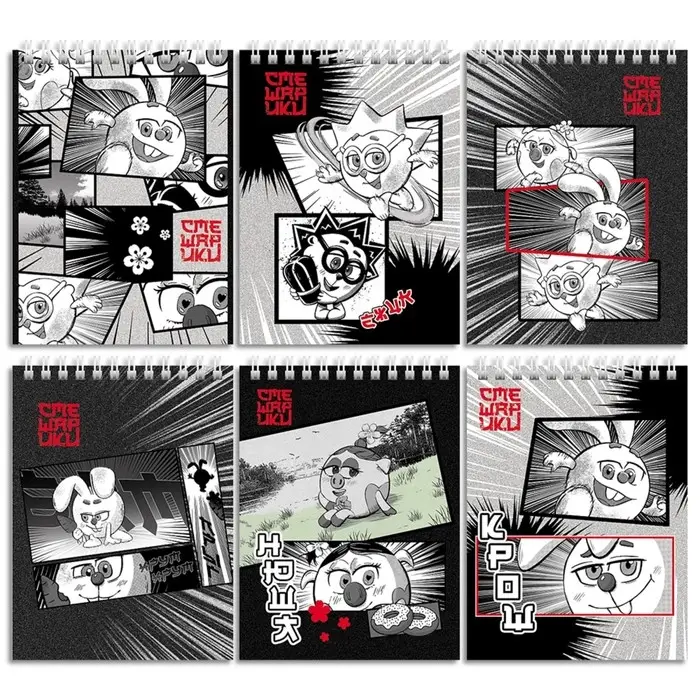 Блокнот А6 40 листов в клетку на гребне Блокнот А6 40 листов в клетку на гребне "Смешарики", обложка мелованный картон, УФ-лак, блок 65 г/м2, МИКС