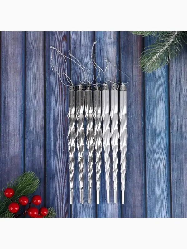 Ёлочные игрушки набор 7 шт. &laquo;Сосулька - завитулька&raquo;, 19 см, серебристый