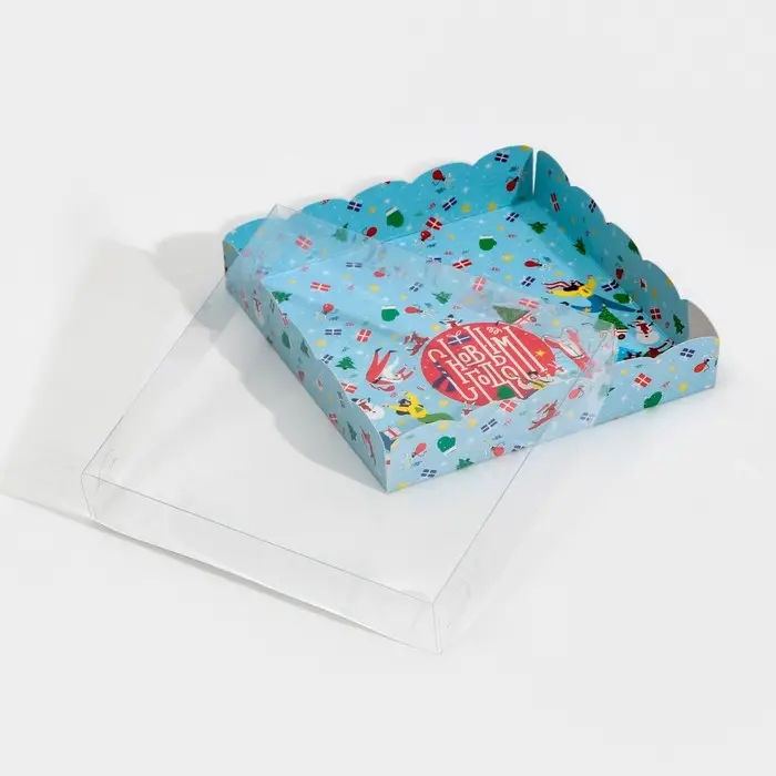 Коробка для кондитерских изделий с PVC крышкой &laquo;Новогодний переполох&raquo;, 15&times;15&times;3 см