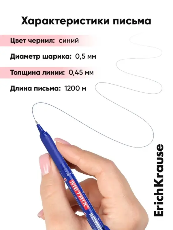 Ручка - роллер Erich Krause METRIX, узел 0.5, чернила синие, длина письма 1200 метров