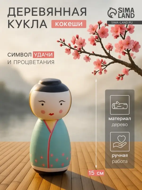 Японская кукла кокеши &laquo;Гейша&raquo;, 7&times;7.5&times;15 см