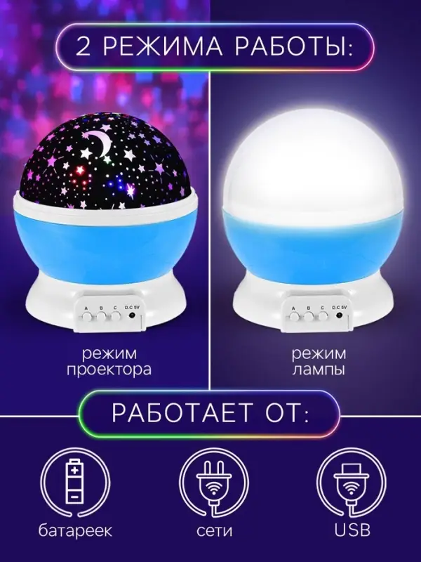 Проектор - ночник ZABIAKA &laquo;Звёздное небо&raquo;, голубой