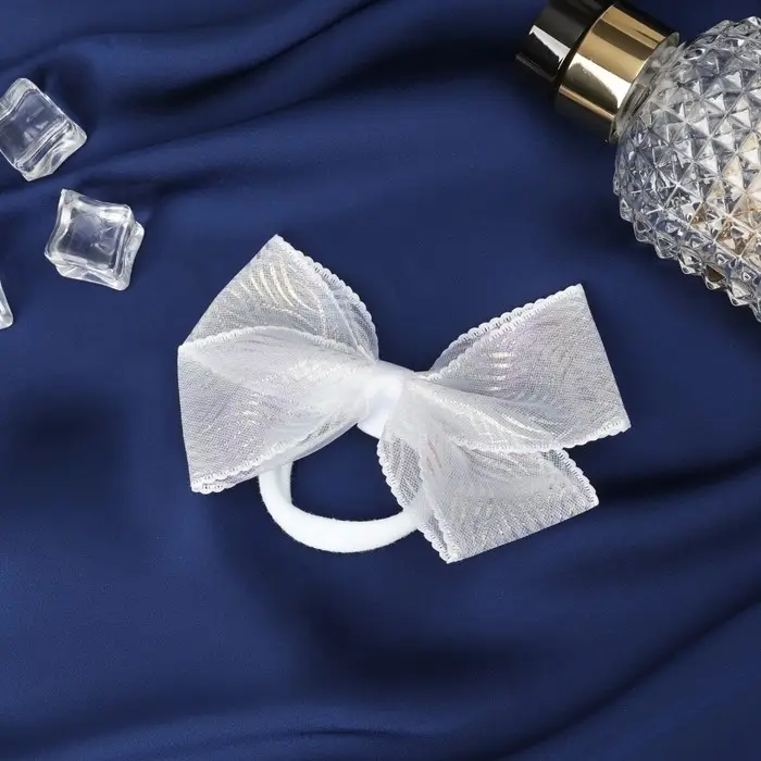 Резинка для волос бант «Школьница», волна,10 см, белая