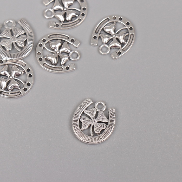 Декор для творчества металл Декор для творчества металл "Подкова с клевером" серебро набор 6 шт 1,1х1,4 см