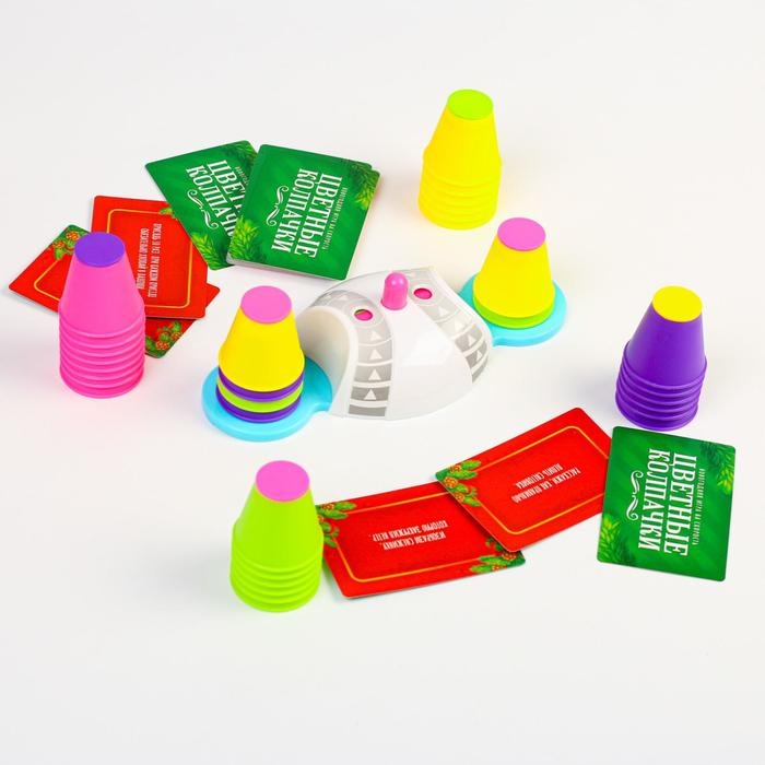 Новогодняя настольная игра на скорость «Цветные колпачки», 30 карт, 32 колпачка Новогодняя настольная игра на скорость «Цветные колпачки», 30 карт, 32 колпачка