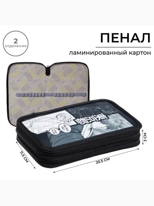 Пенал школьный, 2 секции, 12.5&times;20.5&times;4 см&laquo;Аниме принт&raquo;