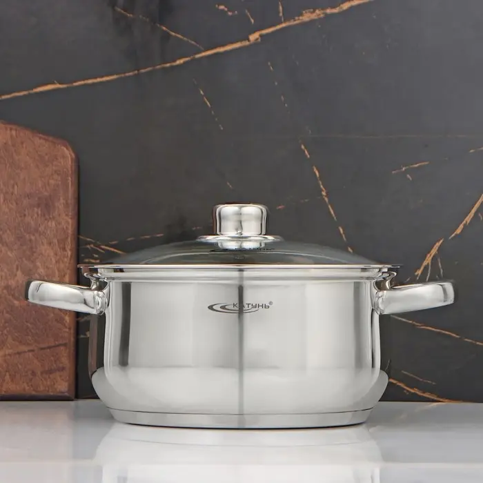 Кастрюля Катунь &laquo;Гретта&raquo;, 4.2 л, d=22 см, с крышкой, капсульное дно, индукция, нержавеющая сталь, AISI - 201, хромированная