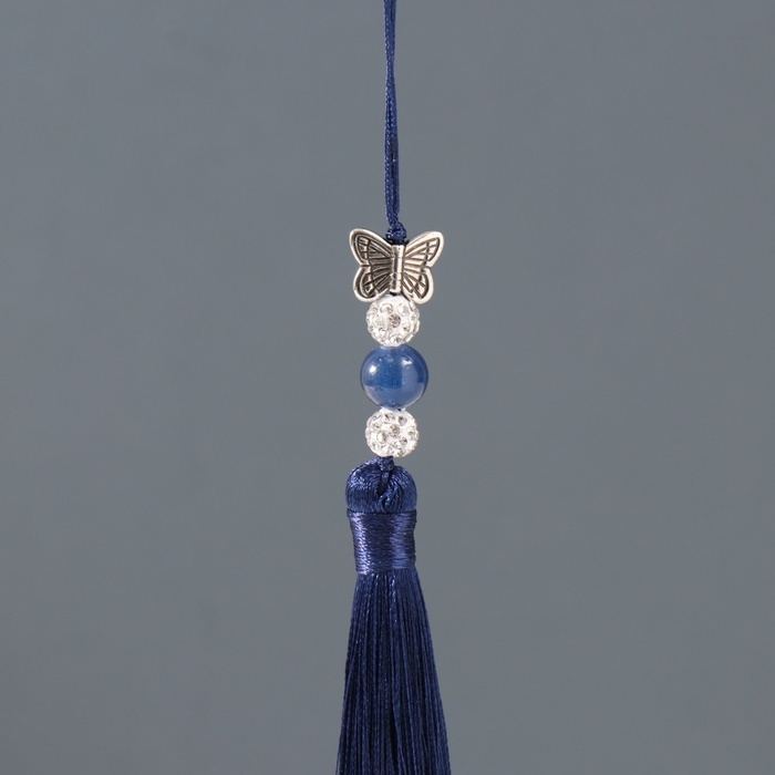 Подвеска текстиль, металл  Подвеска текстиль, металл "Бабочка" тёмно-синяя 1х1,2х16,5 см