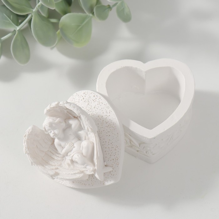 Шкатулка полистоун  Шкатулка полистоун "Белоснежный ангел спит в крыльях" 5,5х5,2х5,7 см