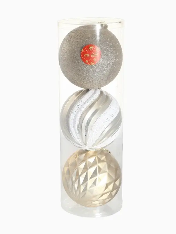 Ёлочные игрушки &laquo;Праздничное ассорти&raquo;, шары новогодние, d=15 см, набор 3 шт., бело-золотой