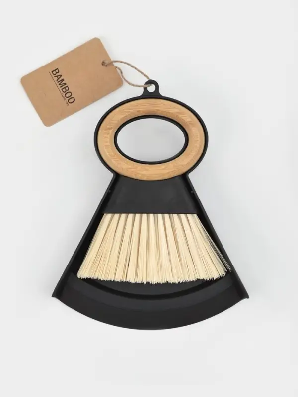 Щётка с совком Доляна Meli, бамбуковая ручка, 21.5&times;16.5 см, чёрная