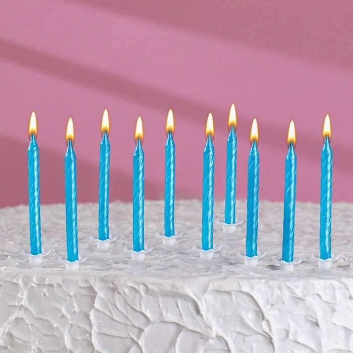 Свечи в торт "Спираль", 6 см, голубые, набор 10 шт